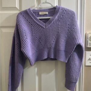 cloth & stone Lilac V-Neck Cropped Ribbed Sweater